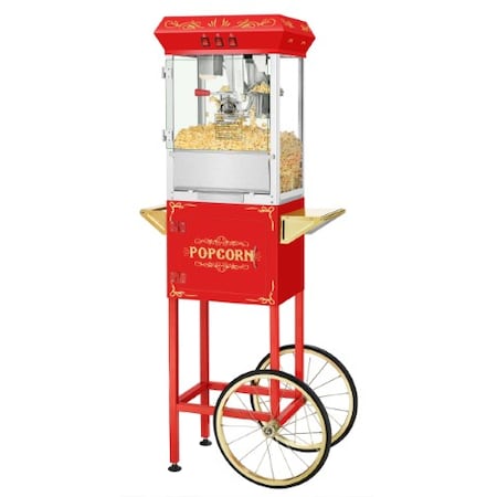 Superior Popcorn Co Superior Popcorn 8oz Popper Machine and Cart, Red 704848RAB
